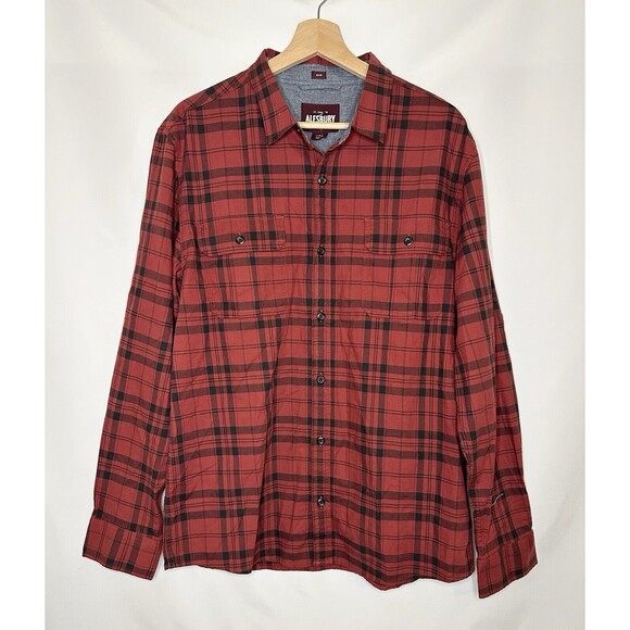 Alesbury Men's Red Black Plaid Button Up Long Sleeve Slim Shirt SIZE LARGE‎ SLIM - Picture 1 of 8